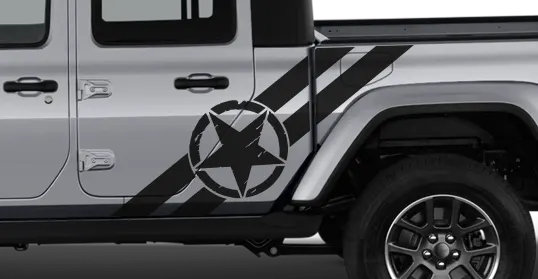 2020 to Present Jeep Gladiator Cab and Bed Side Bar Stripes Graphic . Installed on Car