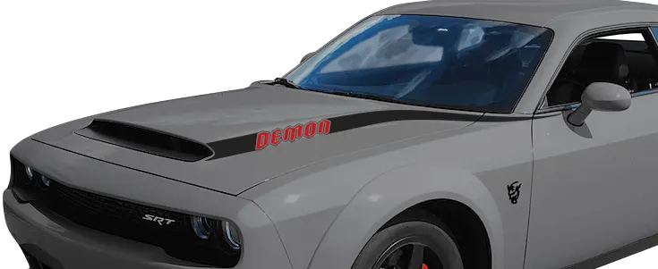 2015 to 2023 Dodge Challenger SRT Demon Power Bulge Hood Spears . Installed on Car