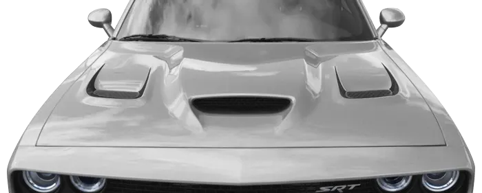 2015-2022 Challenger SRT Hellcat Hood Vent Accent Stripes on vehicle image.