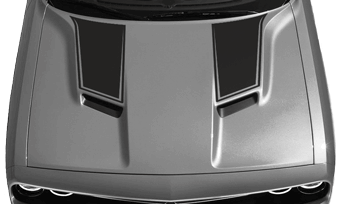 2015-2021 Challenger Hood Intake Power Bulge Stripes on vehicle image.
