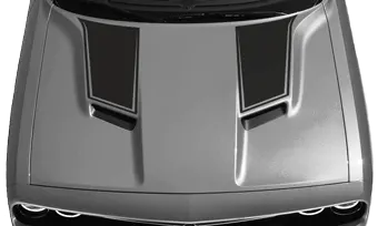 2015-2024 Challenger Hood Intake Power Bulge Stripes on vehicle image.