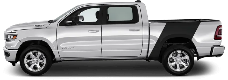 2019-2024 RAM 1500 Bedside Banner Rally Stripes on vehicle image.