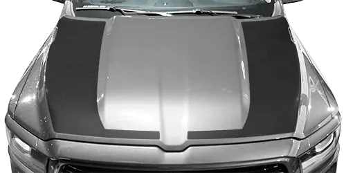 2019-2023 RAM 1500 Hockey Stick Hood Blackout Stripes on vehicle image.