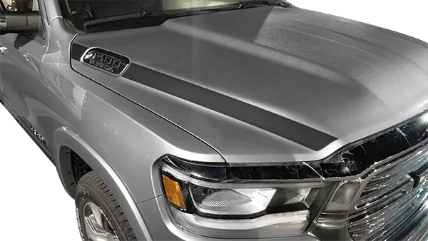 2019-2023 RAM 1500 Hood Side Stripes on vehicle image.