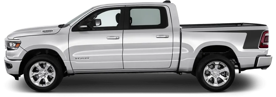 2019-2024 RAM 1500 Rear Bedside Hockey Stripes on vehicle image.