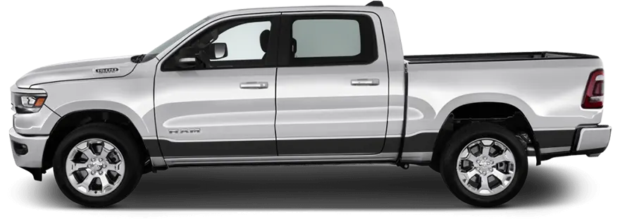 2019-2023 RAM 1500 Rocker Panel Stripes on vehicle image.