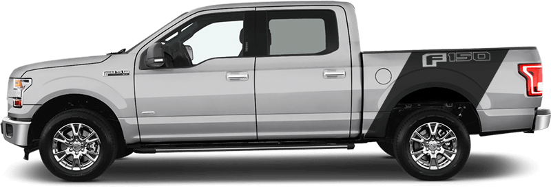 2015-2023 F-150 Bedside Banner Rally Stripes on vehicle image.